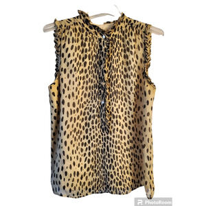 J. Crew Natasha Wildcat Silk Animal Print Sleeveless Flowy Blouse Top Sz 6 or S
